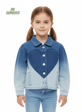 Girls Light Blue Ombre Heart Denim Jacket - Smgarment's
